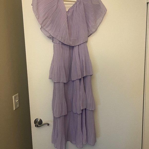 Purple Off Shoulder Ruffle Midi Dress - Picture 2 of 2